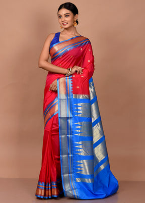 Dark Pink Kanjivaram Silk Saree With Blouse Piece - Indian Silk House Agencies