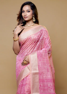 Pink Cotton Saree With Blouse Piece