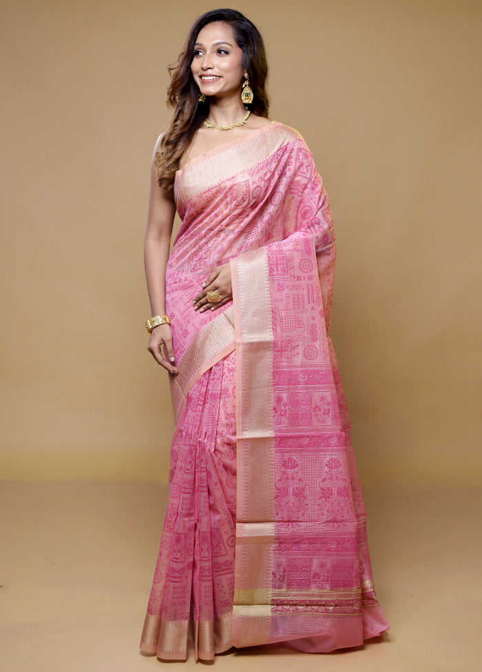 Pink Cotton Saree With Blouse Piece