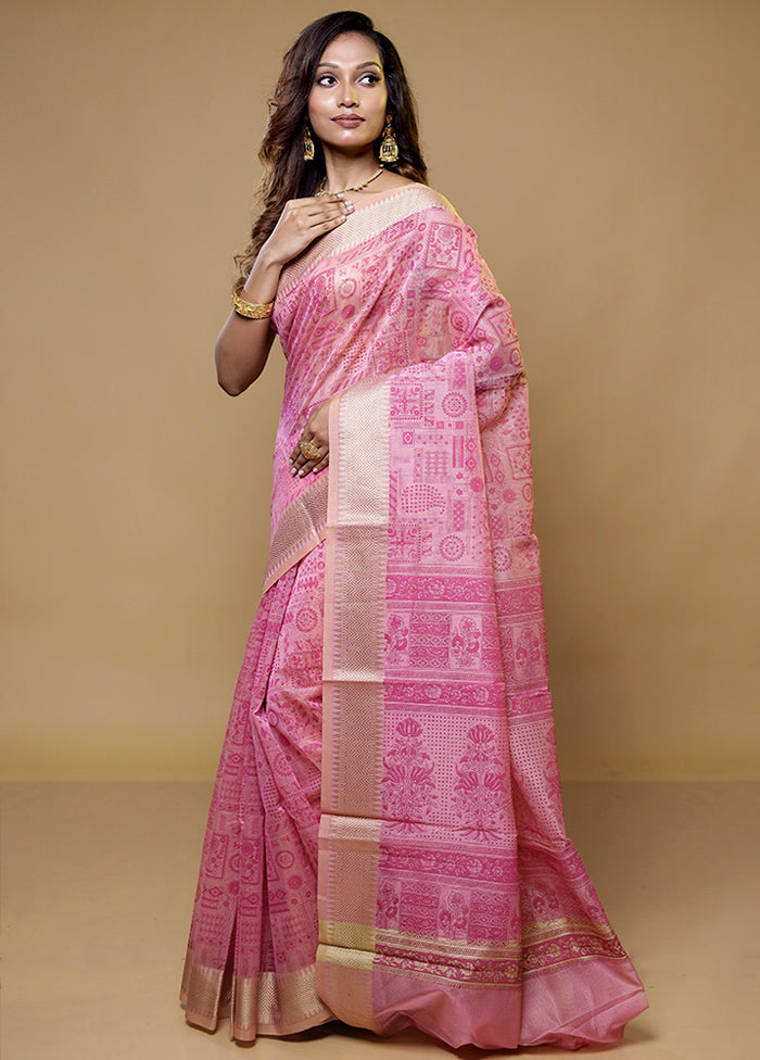 Pink Cotton Saree With Blouse Piece