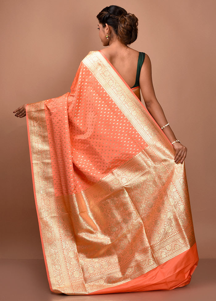 Peach Banarasi Silk Saree With Blouse Piece