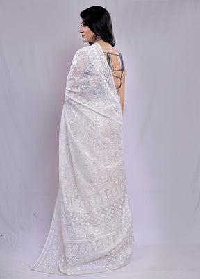 White Pure Organza Saree With Blouse Piece - Indian Silk House Agencies