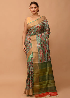 Green Tussar Silk Saree With Blouse Piece - Indian Silk House Agencies