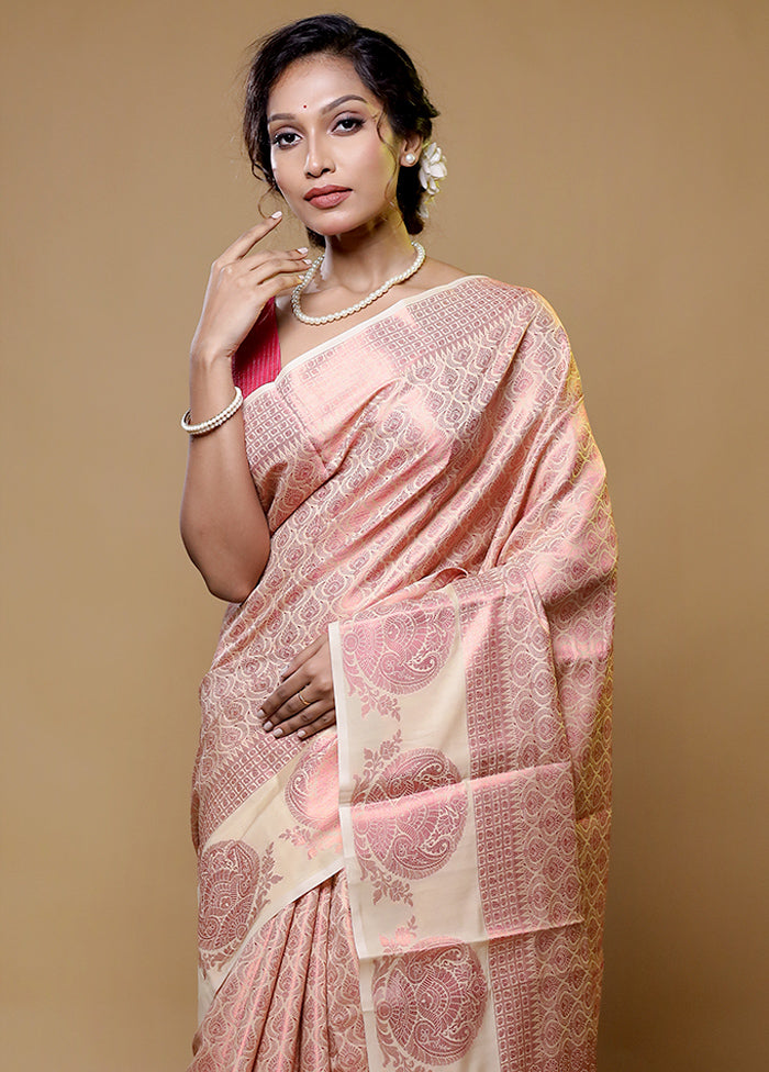 Cream Dupion Silk Saree With Blouse Piece