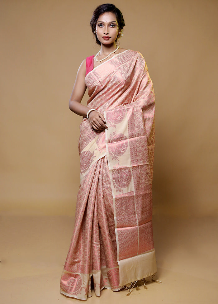 Cream Dupion Silk Saree With Blouse Piece