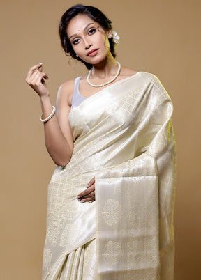 Cream Dupion Silk Saree With Blouse Piece