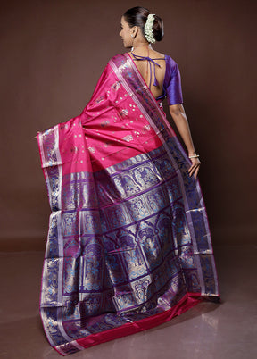 Pink Handloom Baluchari Pure Silk Saree With Blouse Piece