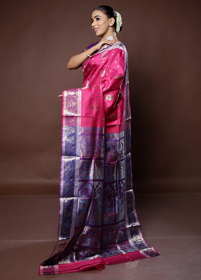 Pink Handloom Baluchari Pure Silk Saree With Blouse Piece