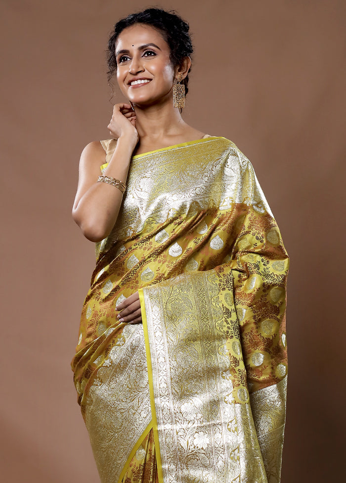 Yellow Tanchoi Banarasi Silk Saree With Blouse Piece - Indian Silk House Agencies