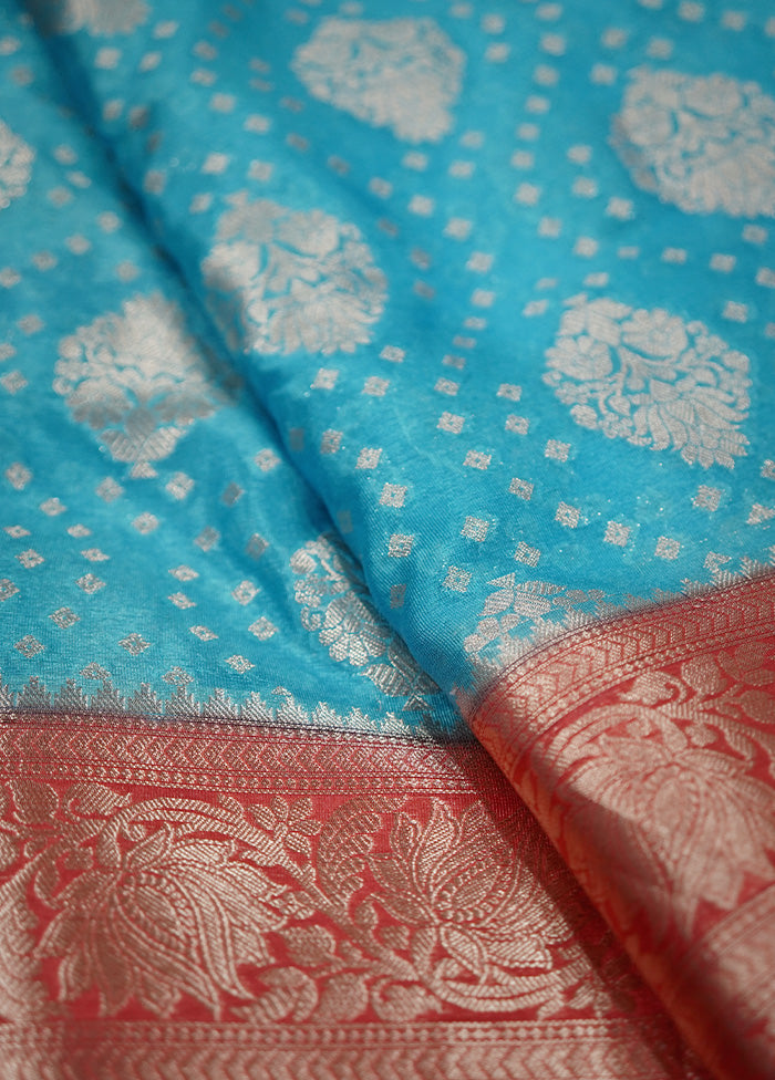 Blue Dupion Silk Saree With Blouse Piece