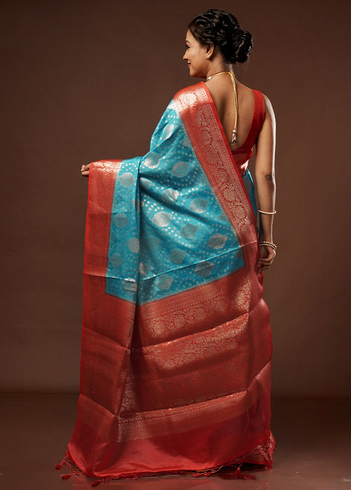 Blue Dupion Silk Saree With Blouse Piece - Indian Silk House Agencies