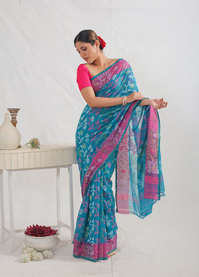 Green Cotton Saree With Blouse Piece - Indian Silk House Agencies