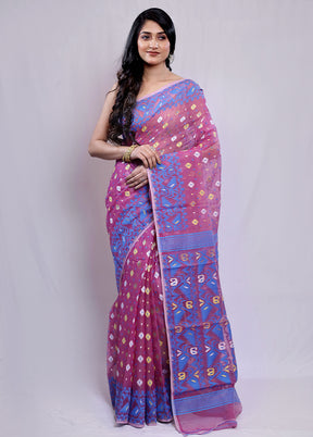 Purple Tant Jamdani Saree Without Blouse Piece - Indian Silk House Agencies