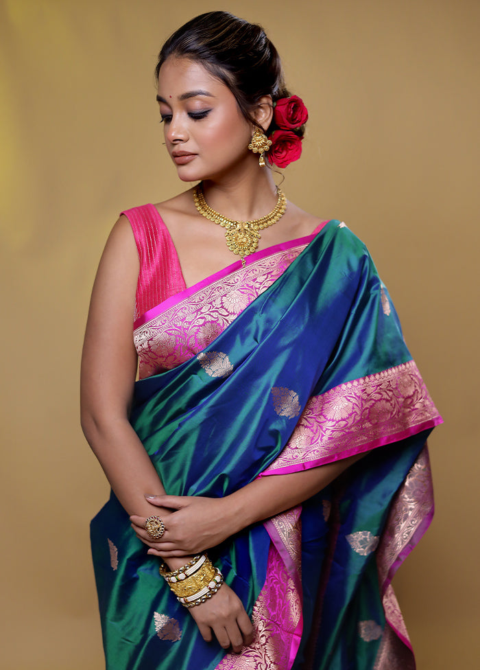 Green Handloom Katan Pure Silk Saree With Blouse Piece