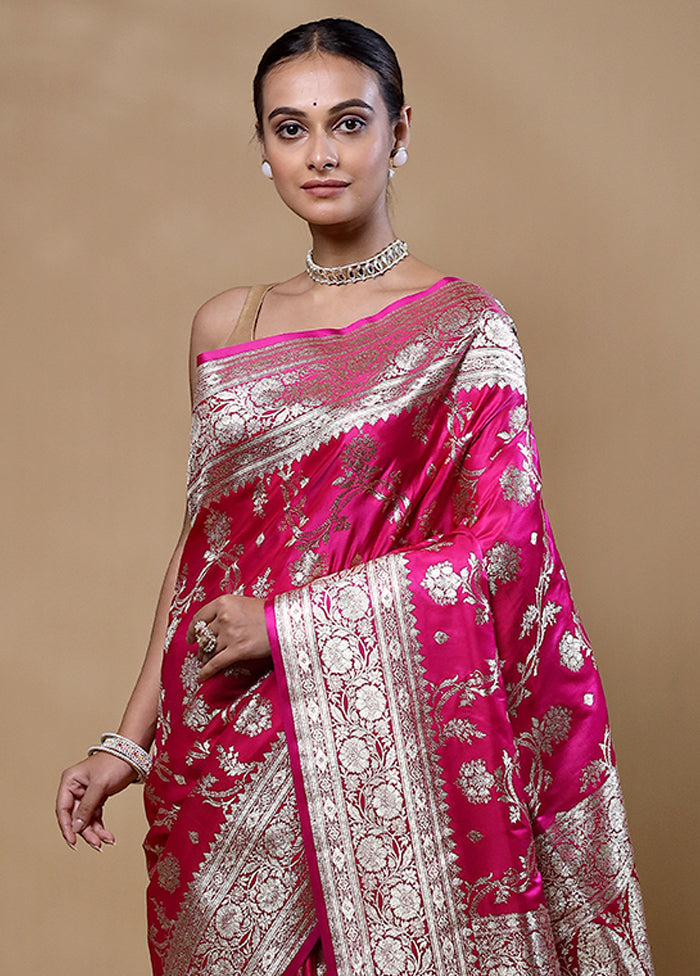 Pink Banarasi Silk Saree With Blouse Piece