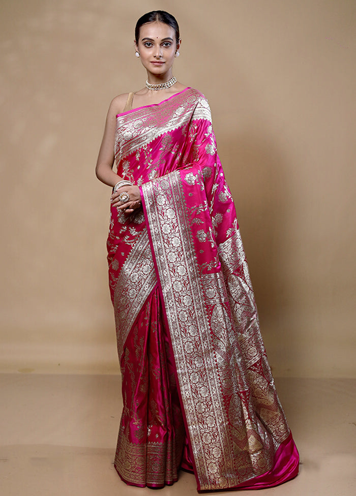 Pink Banarasi Silk Saree With Blouse Piece