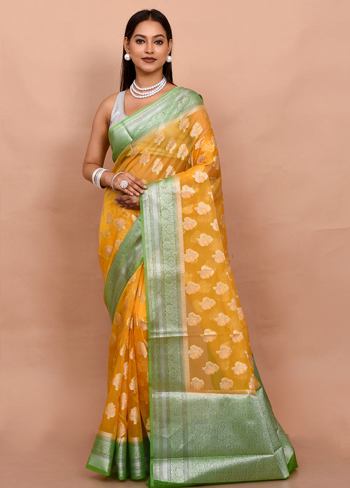 Yellow Organza Saree With Blouse Piece - Indian Silk House Agencies