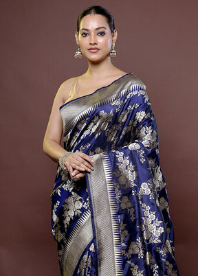 Blue Handloom Katan Pure Silk Saree With Blouse Piece