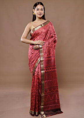 Pink Printed Pure Silk Saree With Blouse Piece - Indian Silk House Agencies