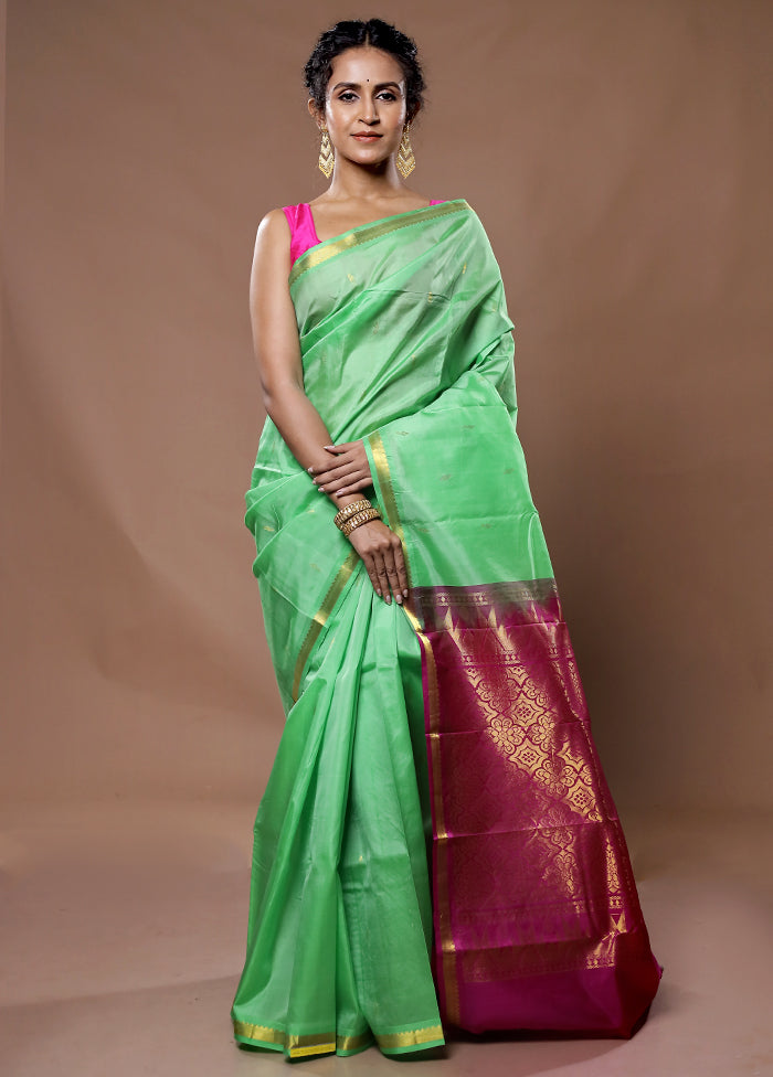 Green Kanjivaram Silk Saree With Blouse Piece