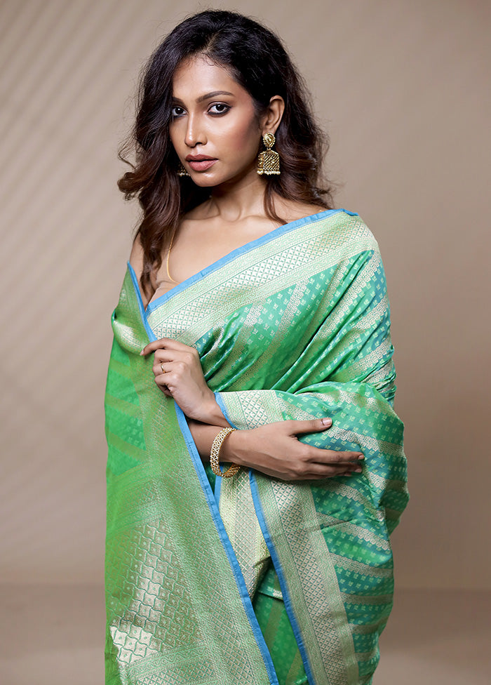 Green Uppada Pure Silk Saree Without Blouse Piece - Indian Silk House Agencies