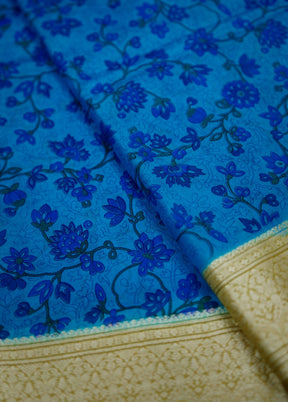 Blue Printed Pure Silk Saree With Blouse Piece - Indian Silk House Agencies