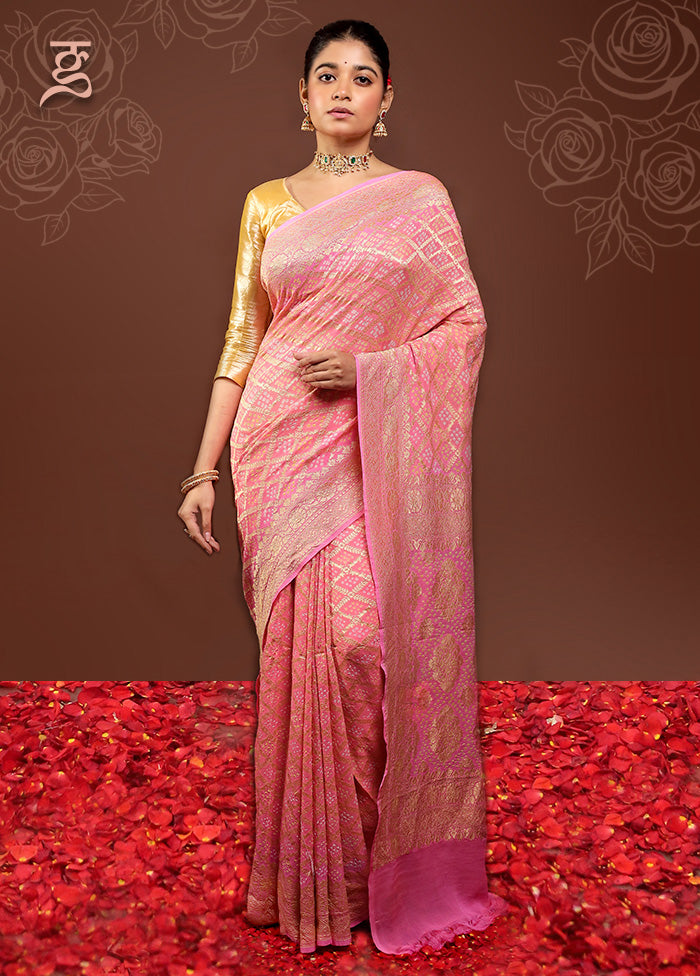 Pink Handloom Pure Georgette Saree With Blouse Piece