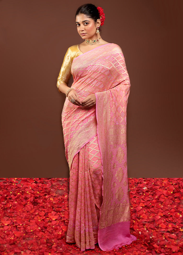 Pink Handloom Pure Georgette Saree With Blouse Piece