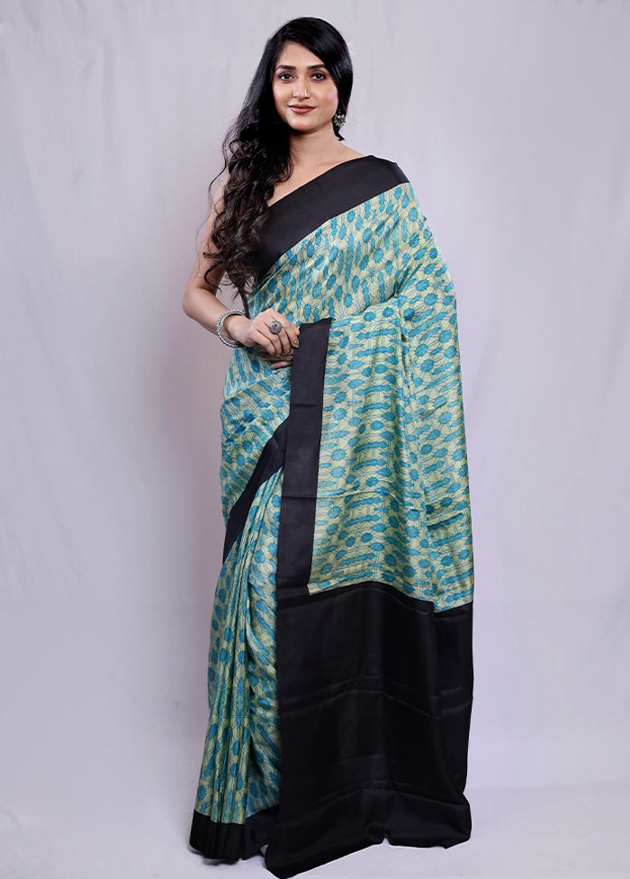 Green Printed Pure Silk Saree With Blouse Piece