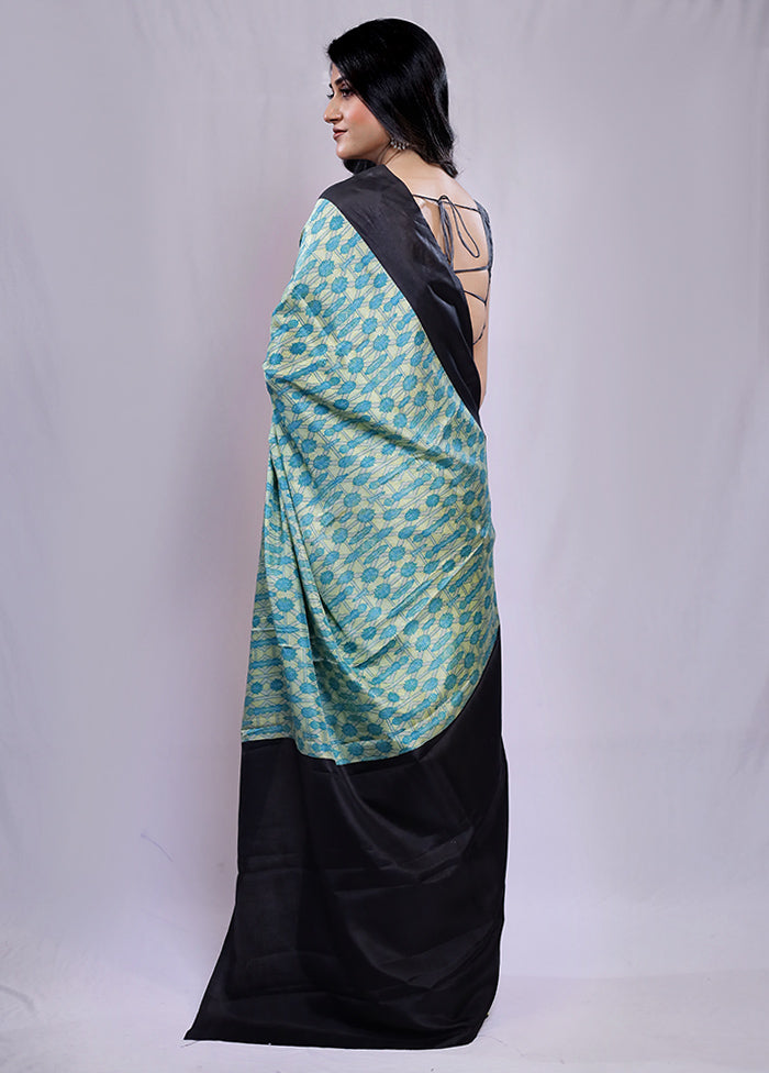 Green Printed Pure Silk Saree With Blouse Piece - Indian Silk House Agencies