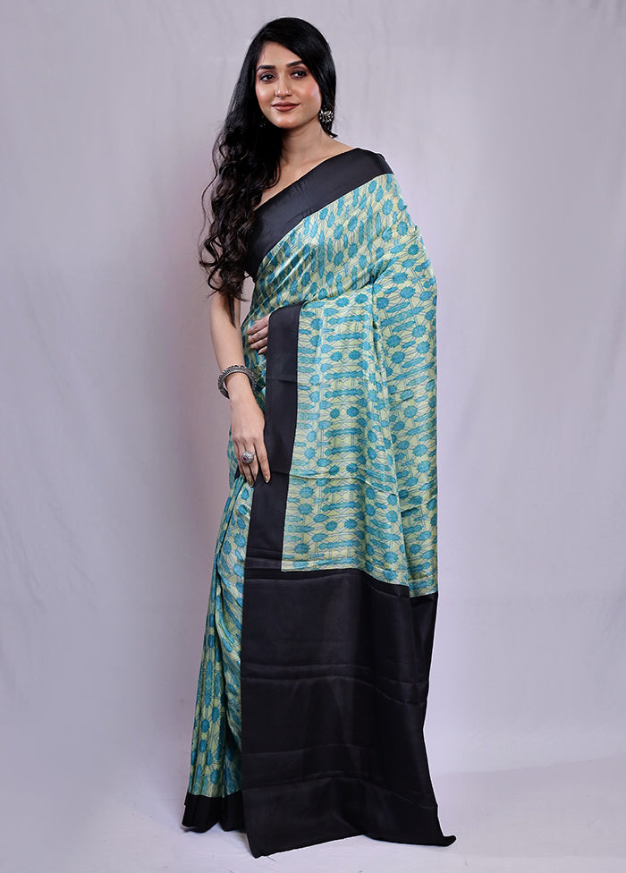 Green Printed Pure Silk Saree With Blouse Piece