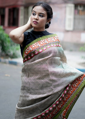 Grey Printed Pure Silk Saree With Blouse Piece