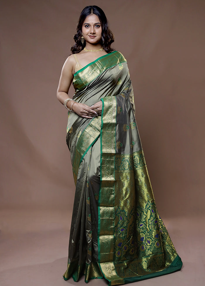 Grey Kanjivaram Silk Saree With Blouse Piece - Indian Silk House Agencies