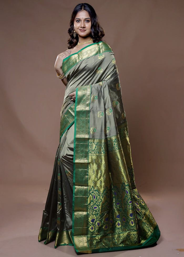 Grey Kanjivaram Silk Saree With Blouse Piece - Indian Silk House Agencies