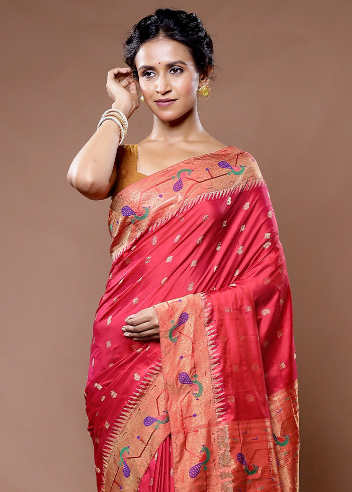 Red Pure Paithani Kanjivaram Silk Saree With Blouse Piece