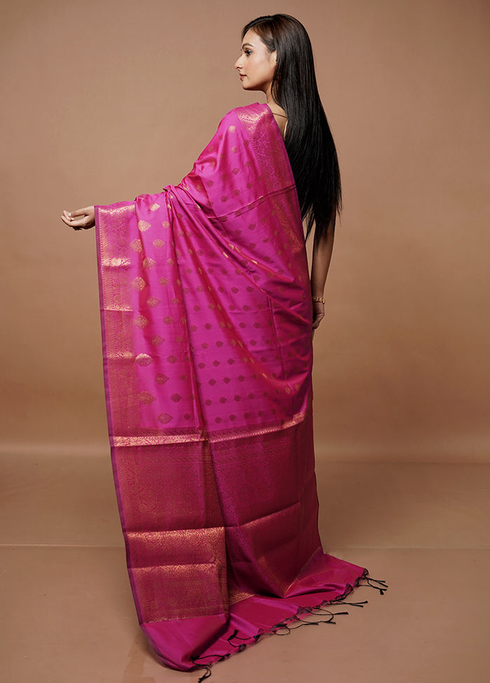 Pink Dupion Silk Saree With Blouse Piece