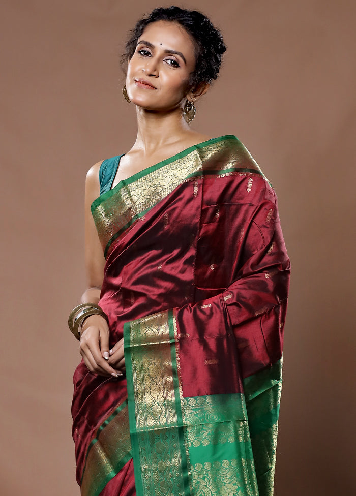 Maroon Kanjivaram Silk Saree With Blouse Piece