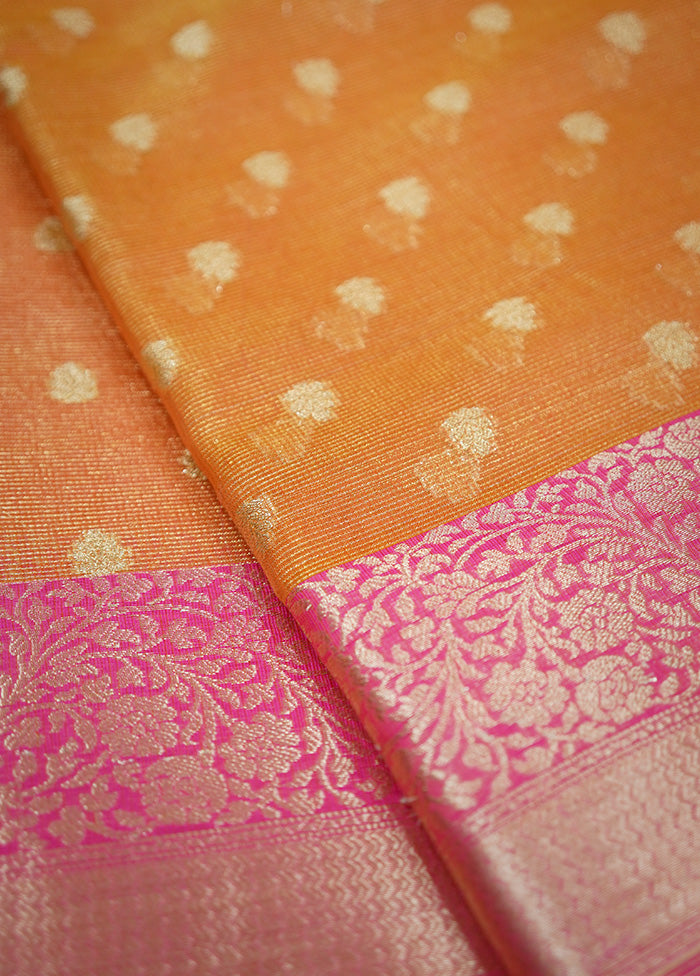 Orange Tissue Silk Saree With Blouse Piece