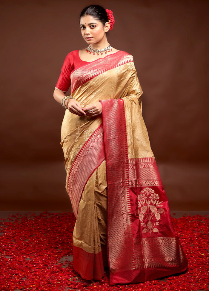 Cream Handloom Katan Pure Silk Saree With Blouse Piece