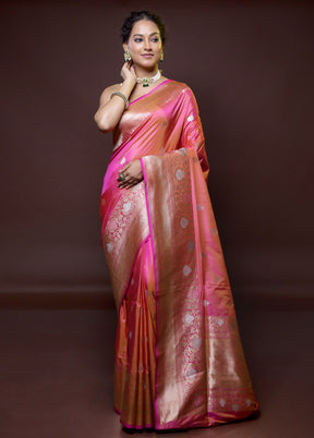 Pink Handloom Katan Pure Silk Saree With Blouse Piece