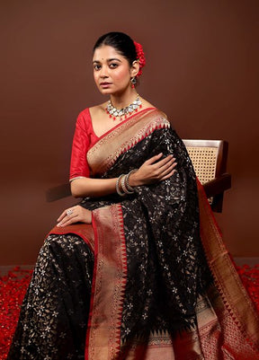 Black Handloom Katan Pure Silk Saree With Blouse Piece