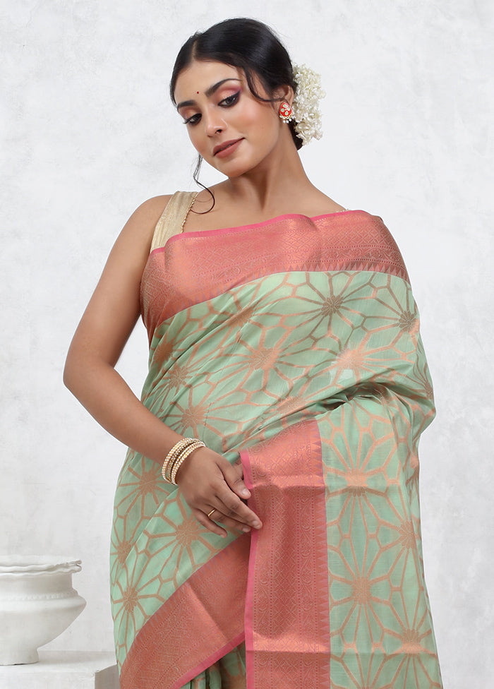 Green Kora Silk Saree With Blouse Piece - Indian Silk House Agencies