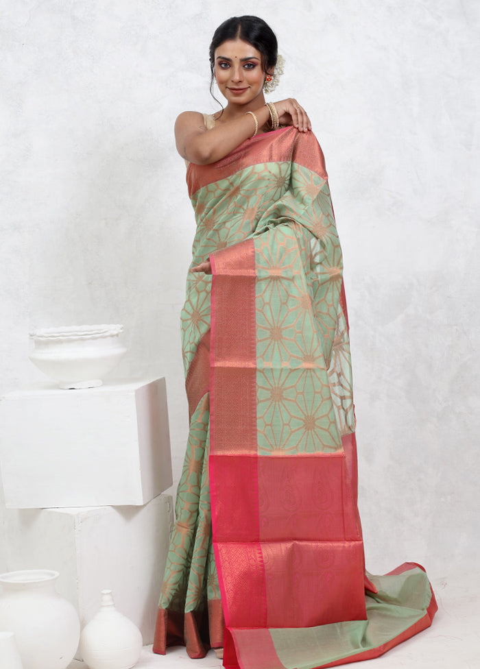 Green Kora Silk Saree With Blouse Piece - Indian Silk House Agencies