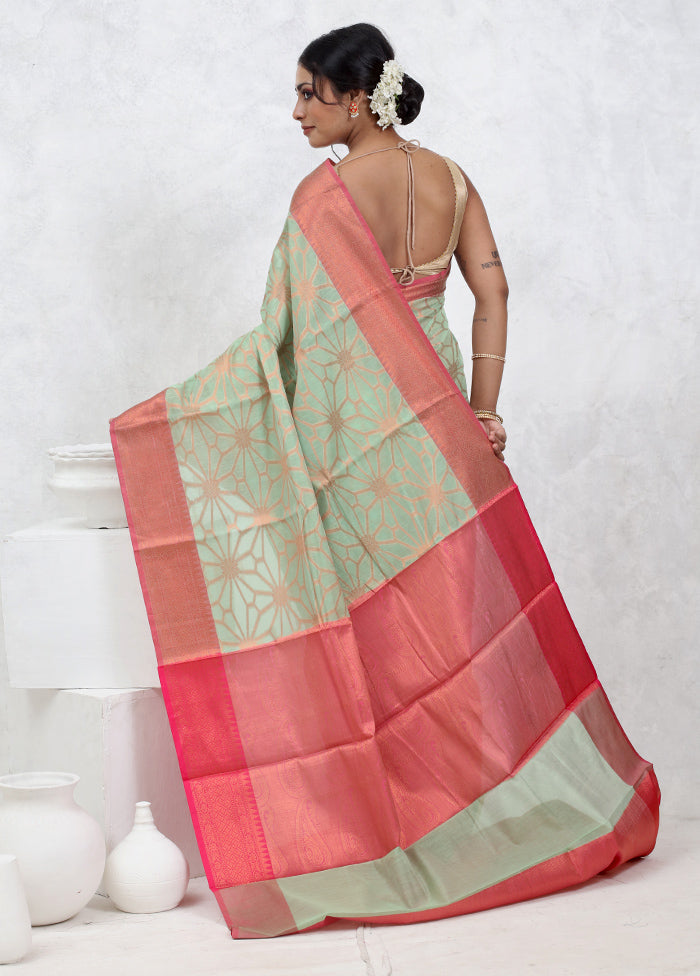 Green Kora Silk Saree With Blouse Piece - Indian Silk House Agencies