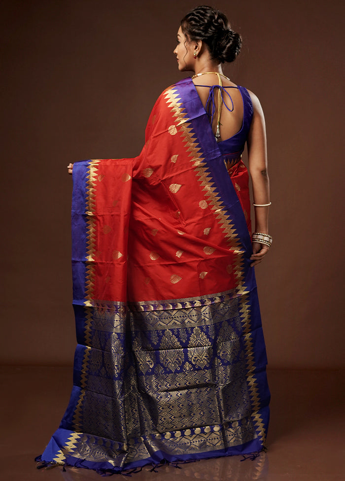 Red Kanjivaram Silk Saree With Blouse Piece - Indian Silk House Agencies