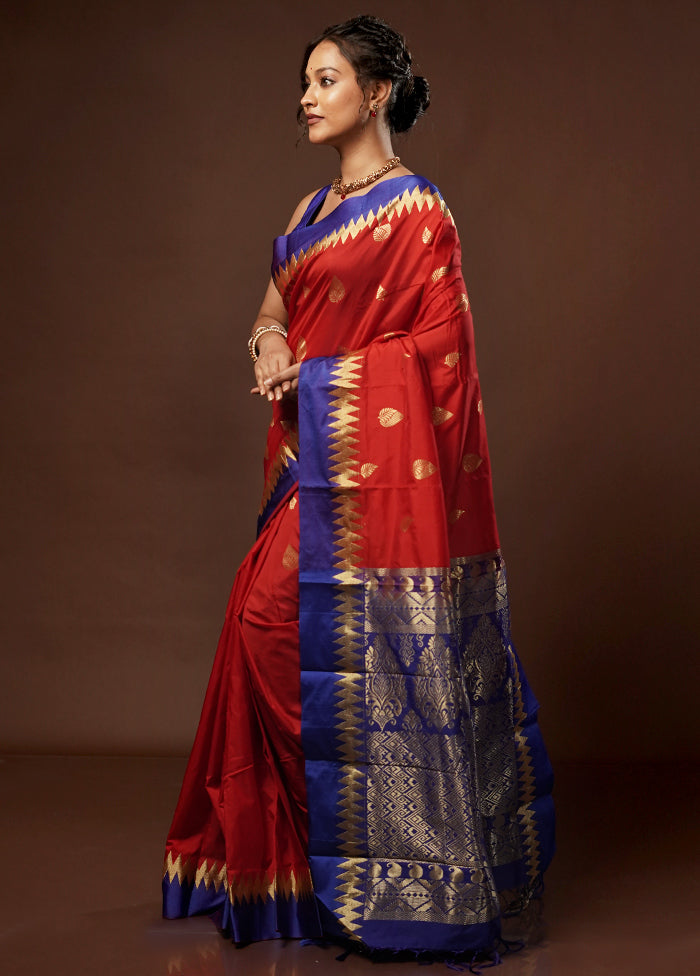 Red Kanjivaram Silk Saree With Blouse Piece - Indian Silk House Agencies