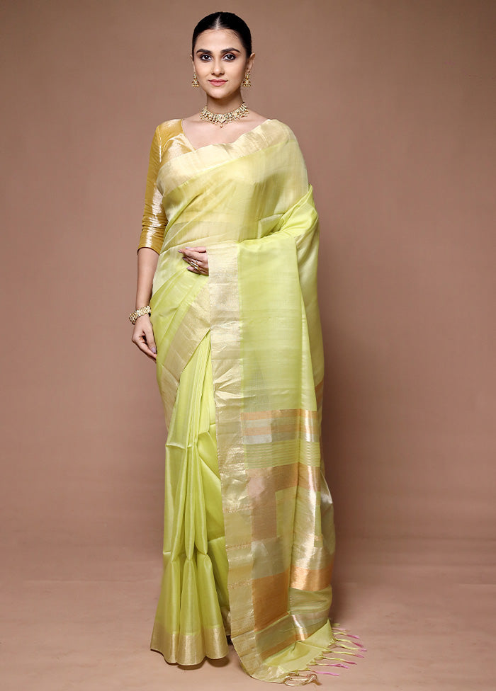 Green Handloom Kanjivaram Pure Silk Saree With Blouse Piece