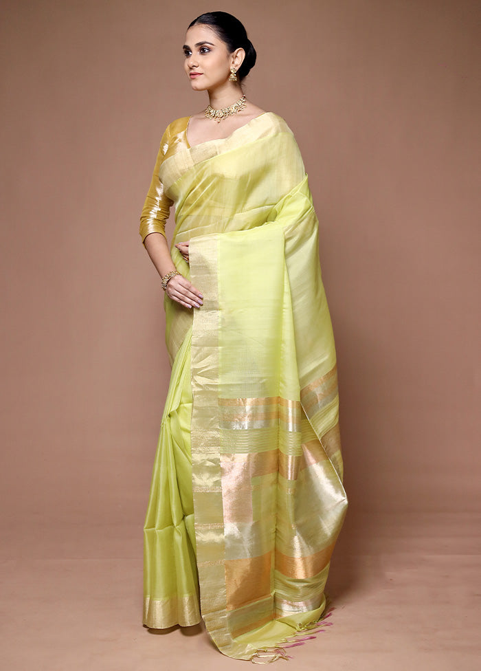 Green Handloom Kanjivaram Pure Silk Saree With Blouse Piece