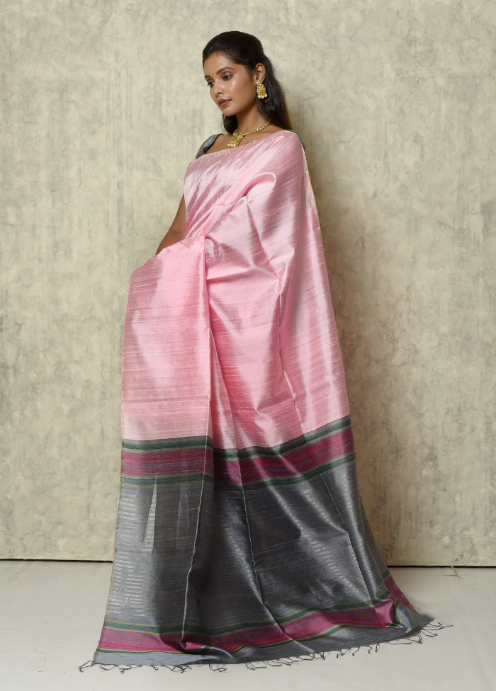 Pink Raw Pure Silk Saree With Blouse Piece - Indian Silk House Agencies
