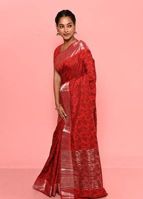 Red Dupion Silk Saree With Blouse Piece - Indian Silk House Agencies